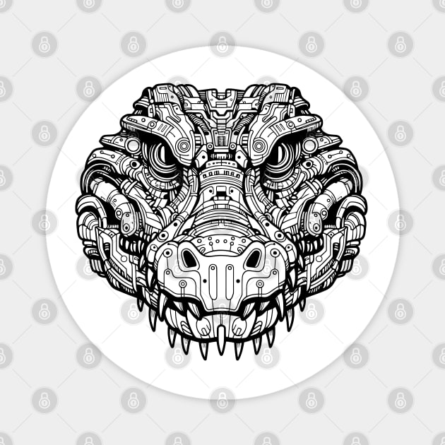 Biomechanical Crocodile: An Advanced Futuristic Graphic Artwork with Abstract Line Patterns Magnet by AmandaOlsenDesigns